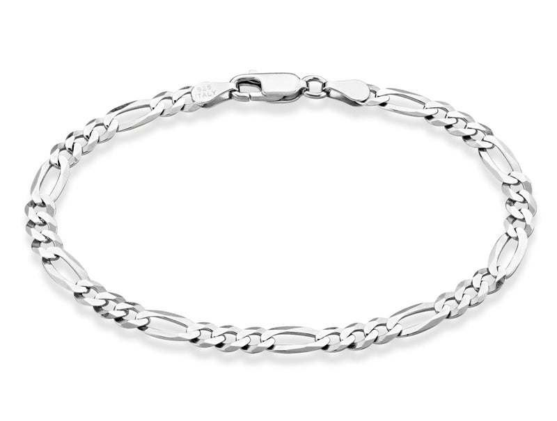 Miabella Solid 925 Sterling Silver Italian 5mm Diamond-Cut Figaro Chain Bracelet for Women Men, Made in Italy (Length 9 Inches) - Image 1